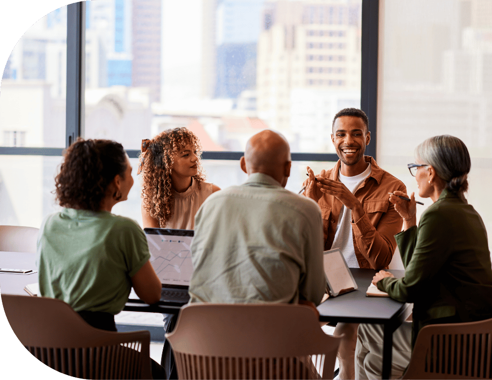 Five coworkers having a meeting