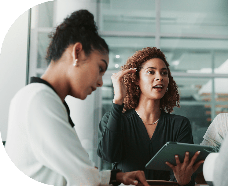 Two coworkers having a meeting