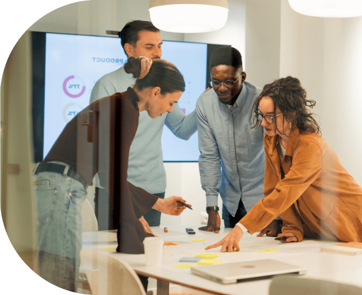 Four coworkers in a meeting