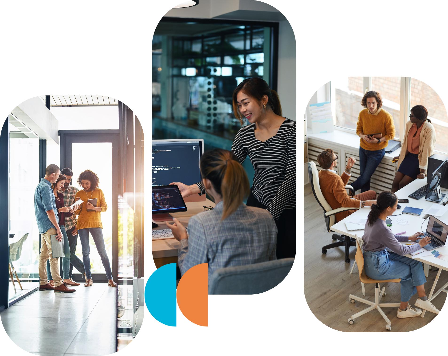 Three images of coworkers collaborating