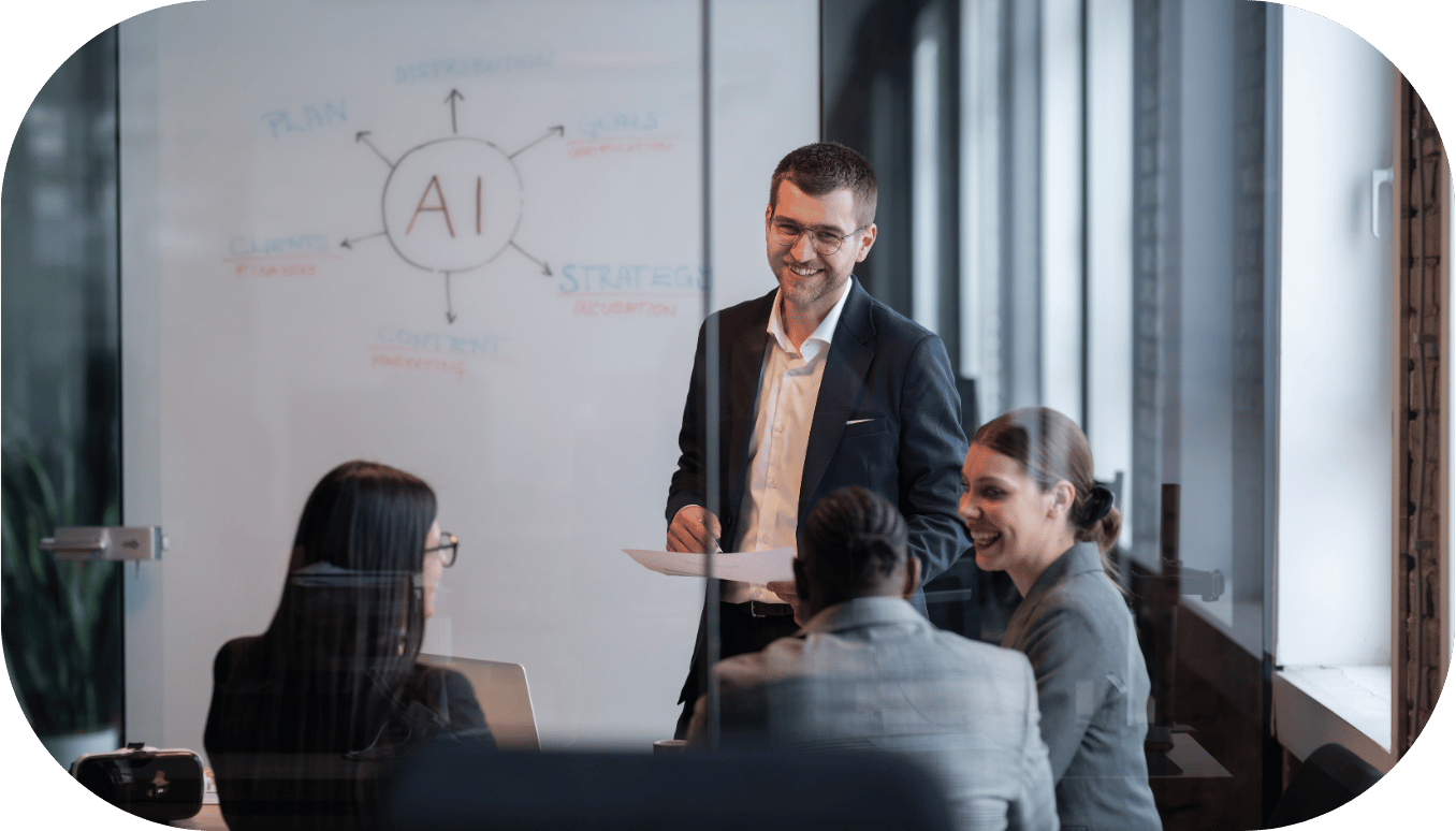 A team having a meeting about AI