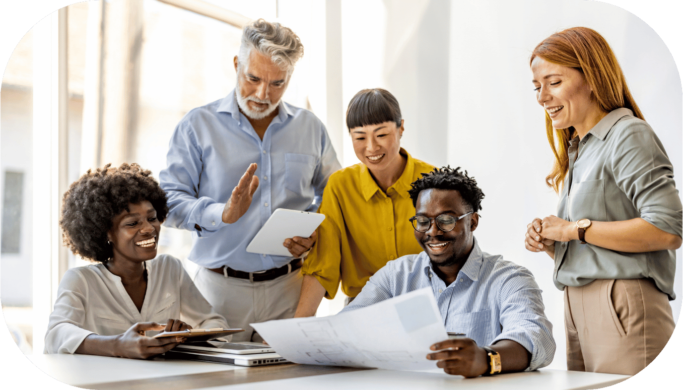 Five professionals discussing a journey map