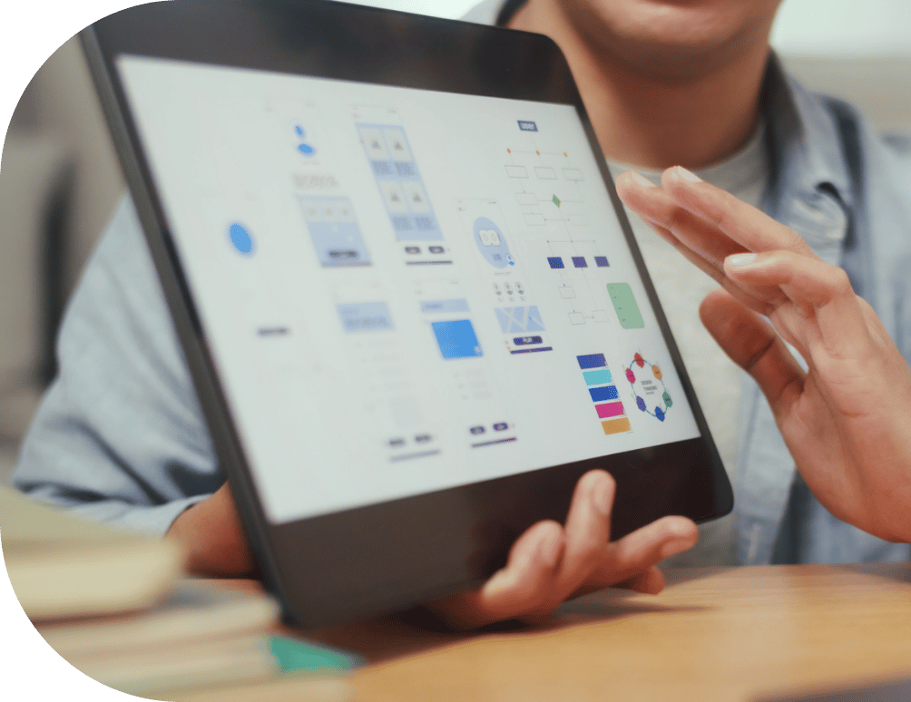 A tablet with design assets