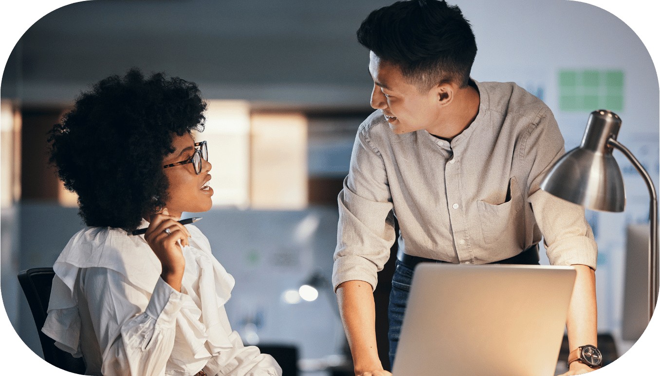 Two coworkers talking